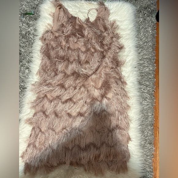 Zara Dresses & Skirts - Rose gold shag dress
